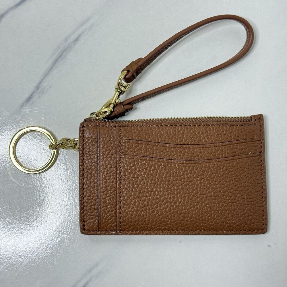 NWOT 100% Cow Leather Cardholder And Wallet With Keychain And Strap Clasp Brown - Picture 3 of 6